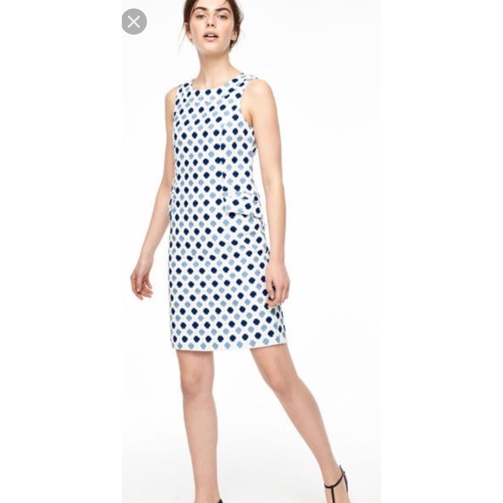 Boden White Dress with Navy and Light Blue Floral Dots - Picture 2 of 8